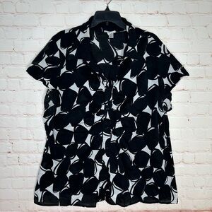 Venezia Womens Black & White Printed Short Sleeve Button Down Shirt Size 22/24
